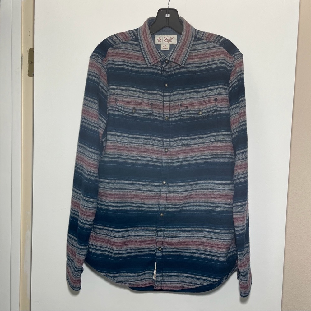 Penguin by Munsingwear Men’s Heritage SlimFit Flannel RedBlue Plaid Shirt Medium